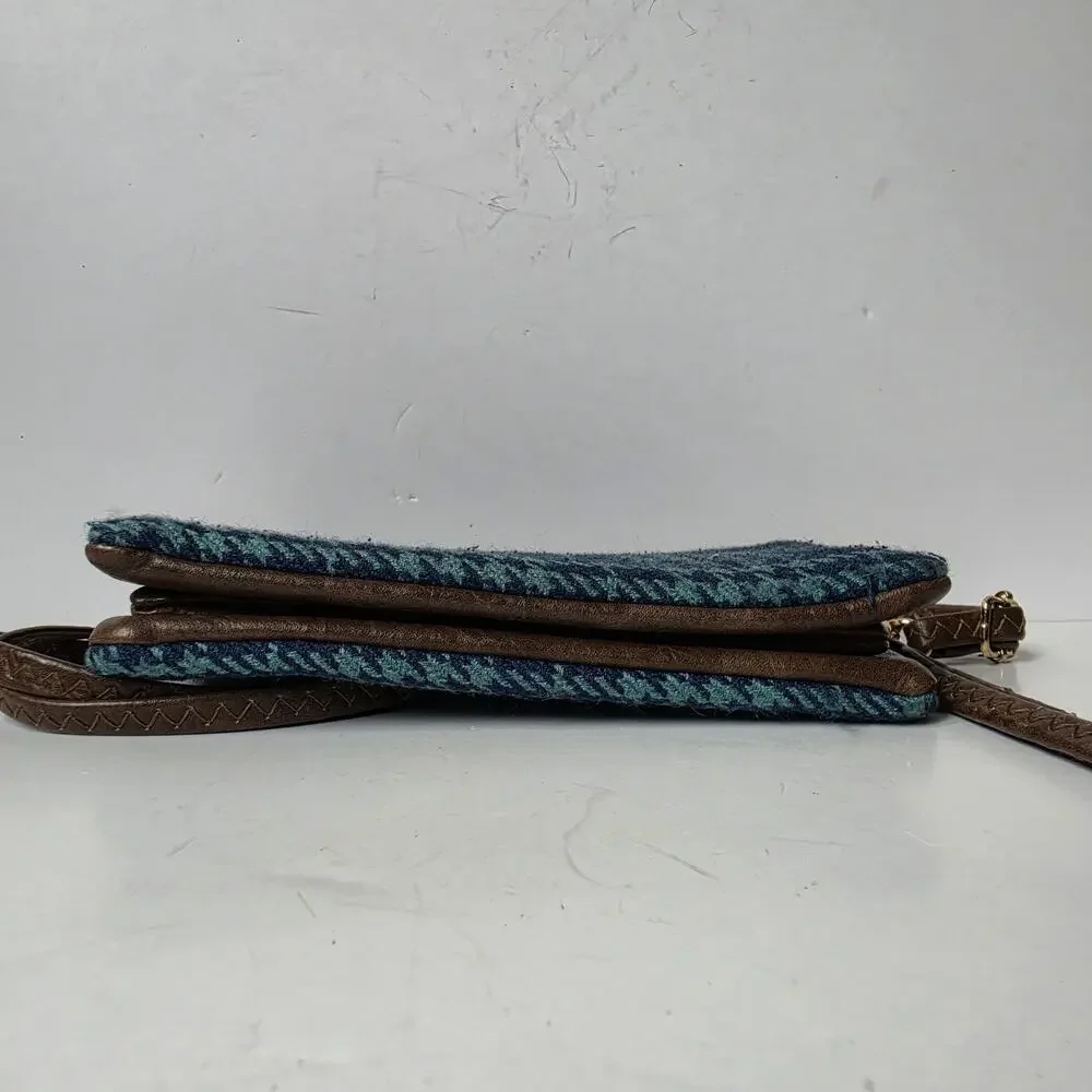 Jen & Co Crossbody Purse Plaid Blue Green Tweed Bag Detachable Straps Wristlet